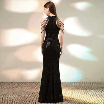YIDINGZS Off Peties Elegantiškas Duobute Ilgai Blizgančiais vakarinę Suknelę 2021 Naujas