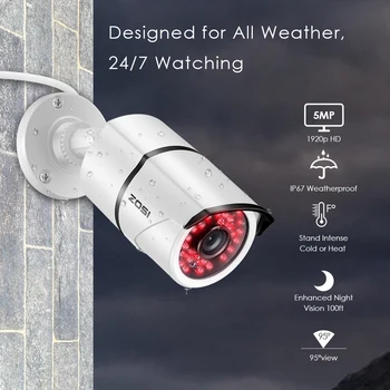ZOSI 8CH 5MP H. 265+ Apsaugos kamerų Sistemos(2TB HDD) W/8x 5MP HD(2560 x 1920) Lauko/Patalpų Naktinio Matymo Stebėjimo Kameros