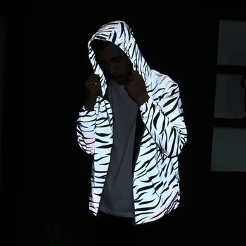 Šokėja, dainininkė veiklos drabužius Zebra Juostele Atspindintis Kailis Porų Mados Hoodie Vyrų, moterų Švarkas Švarkelis Cardigan
