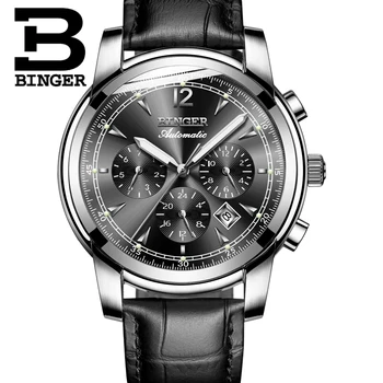 Šveicarijos Automatinis Mechaninis laikrodis Vyrams, Binger Prabangos Prekės ženklo Laikrodžiai Vyrų Safyras laikrodis atsparus Vandeniui reloj hombre B1178-20